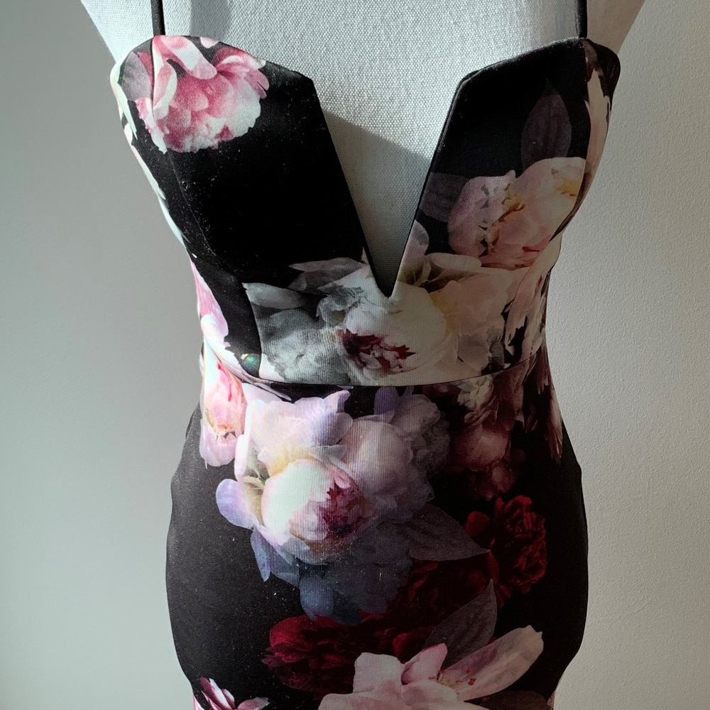 Pink and Black Floral low cut fitted